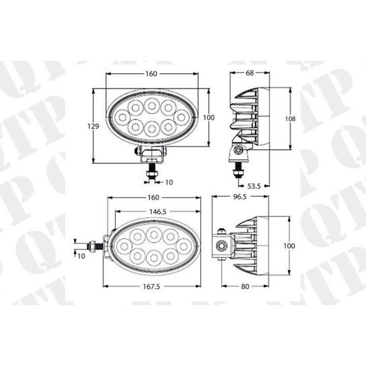 Work Lamp LED Oval Side Mount and Pedestal Mount 4400 Lumens with 35mm and 32mm Swivel Heads