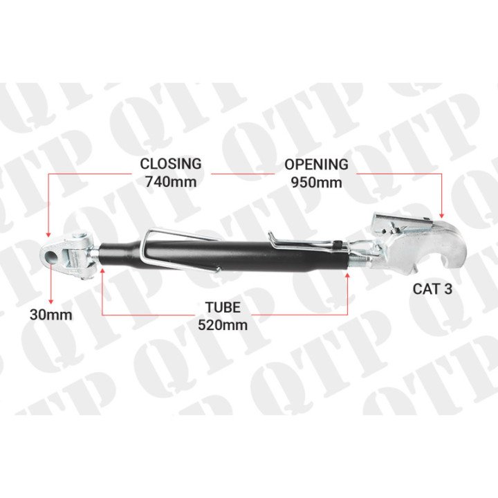 QTP | Top Link Knuckle 30mm 3 Hook 520mm Tube Heavy Duty | KH303520 | S29795 Spring Lock | KH30352